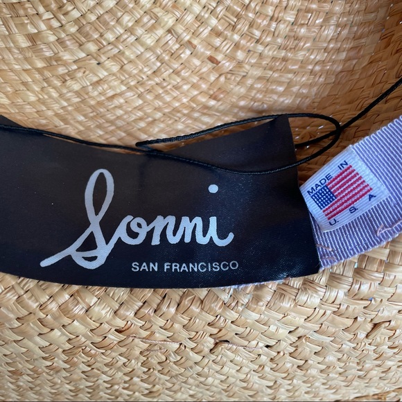 Vintage Sonni Low Profile Wide Brim Straw Hat Ribbon Bow - Picture 7 of 8